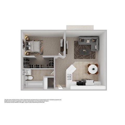 Floor plan for 1 bed, 1 bath, 720 sqft