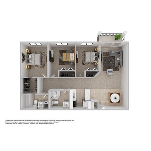 Floor plan for 3 beds, 2 baths, 1150 sqft