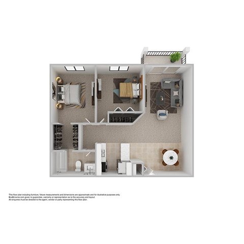 Floor plan for 2 beds, 1 bath, 950 sqft