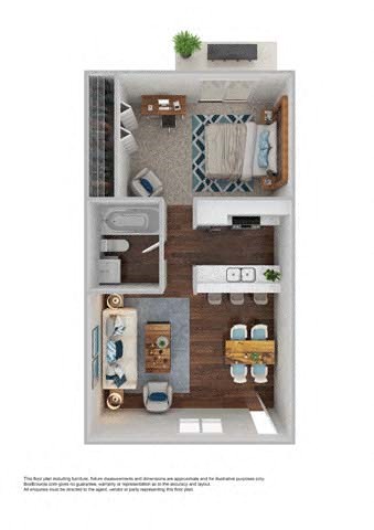 Floor plan for 1 bed, 1 bath, 480 sqft
