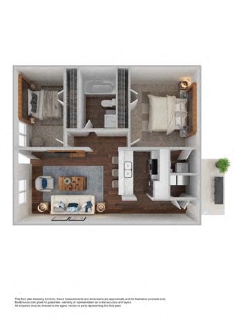 Floor plan for 2 beds, 1.5 baths, 768 sqft
