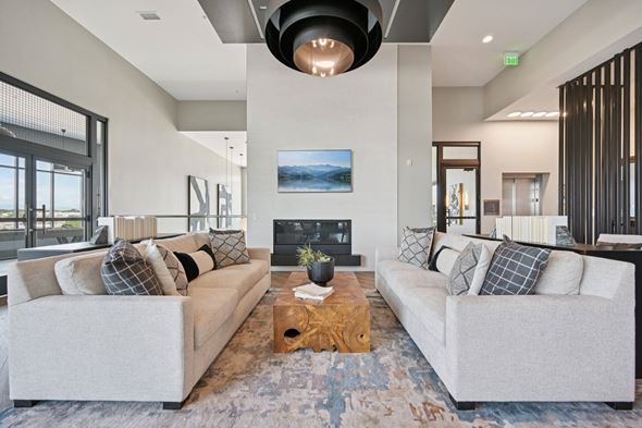 Englewood apartment for rent - Contemporary lounge area with fireplace and seating at Sequel Homes Apartments, Englewood, 80110