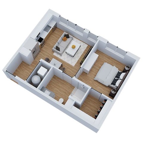 Floor plan for 1 bed, 1 bath, 584 sqft