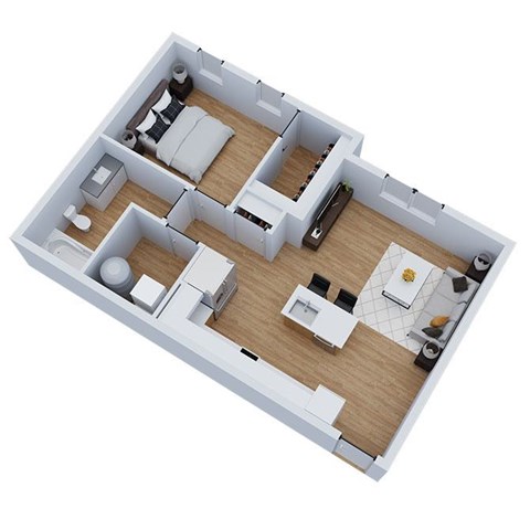 Floor plan for 1 bed, 1 bath, 720 sqft