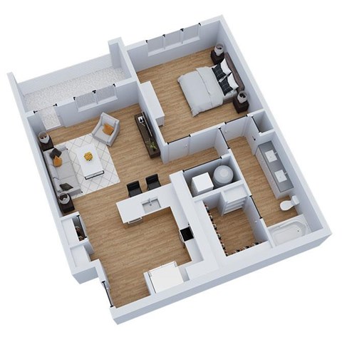 Floor plan for 1 bed, 1 bath, 811 sqft