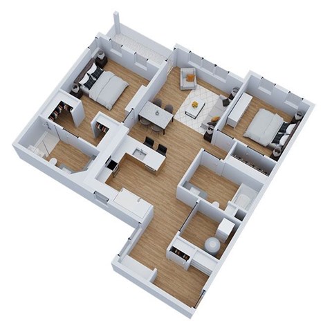 Floor plan for 2 beds, 2 baths, 1135 sqft