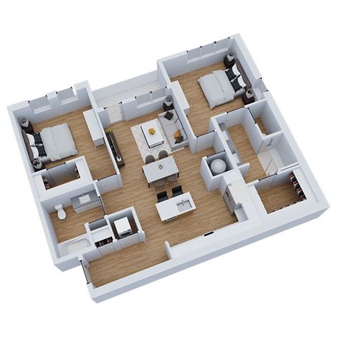 Floor plan for 2 beds, 2 baths, 1028 sqft