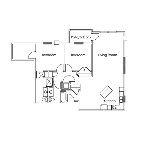 Floor plan for 2 beds, 2 baths, 1294 sqft