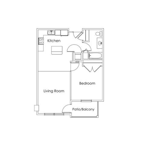 Floor plan for 1 bed, 1 bath, 715 sqft