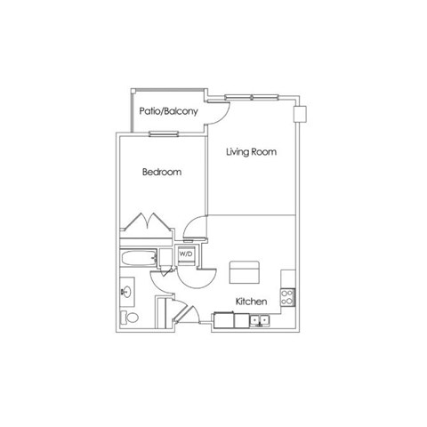 Floor plan for 1 bed, 1 bath, 721 sqft