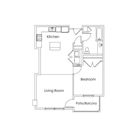 Floor plan for 1 bed, 1 bath, 756 sqft