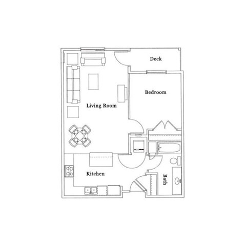 Floor plan for 1 bed, 1 bath, 771 sqft