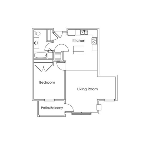 Floor plan for 1 bed, 1 bath, 790 sqft