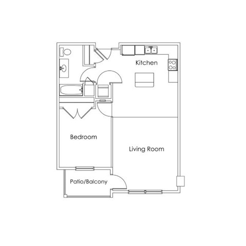 Floor plan for 1 bed, 1 bath, 826 sqft