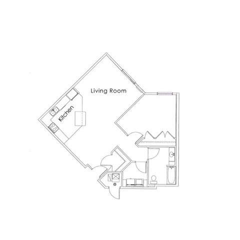 Floor plan for 1 bed, 1 bath, 922 sqft