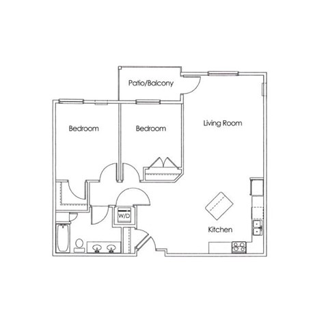 Floor plan for 2 beds, 1 bath, 1069 sqft