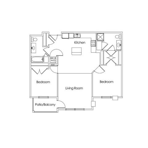 Floor plan for 2 beds, 2 baths, 1085 sqft