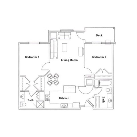 Floor plan for 2 beds, 2 baths, 1095 sqft
