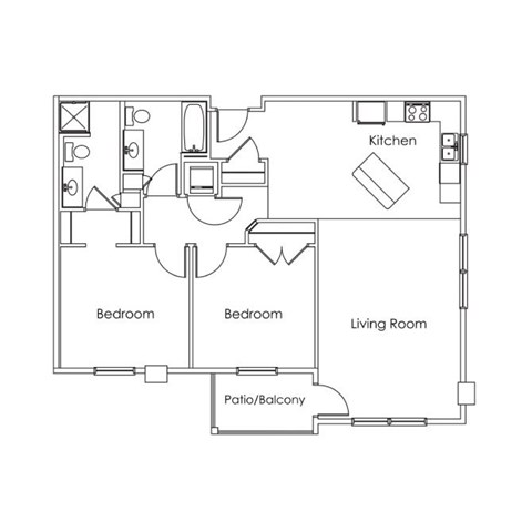 Floor plan for 2 beds, 2 baths, 1156 sqft