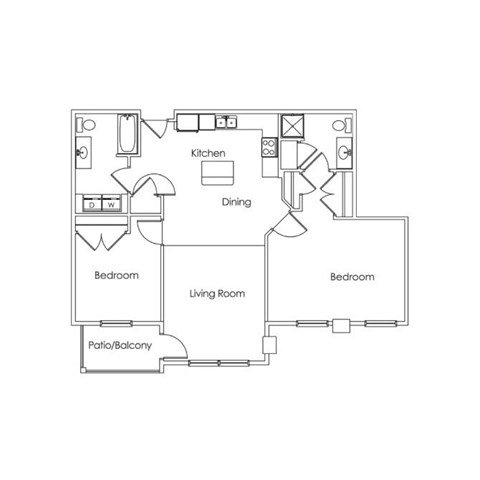 Floor plan for 2 beds, 2 baths, 1186 sqft