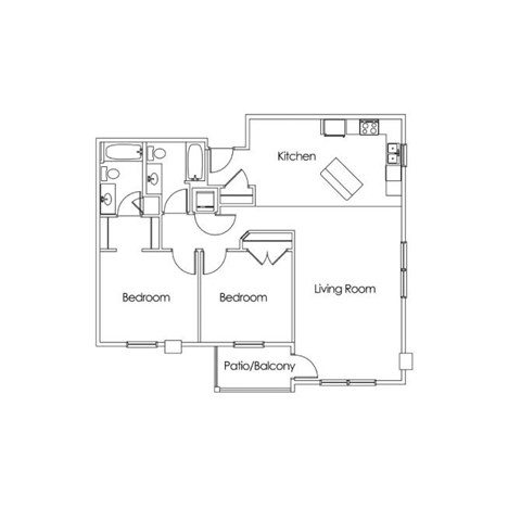 Floor plan for 2 beds, 2 baths, 1218 sqft