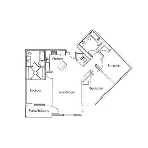 Floor plan for 3 beds, 2 baths, 1367 sqft