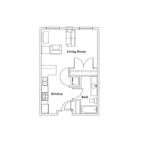 Floor plan for studio, 1 bath, 481 sqft