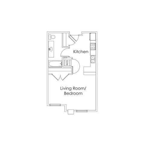 Floor plan for studio, 1 bath, 505 sqft
