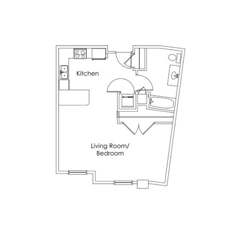 Floor plan for studio, 1 bath, 665 sqft
