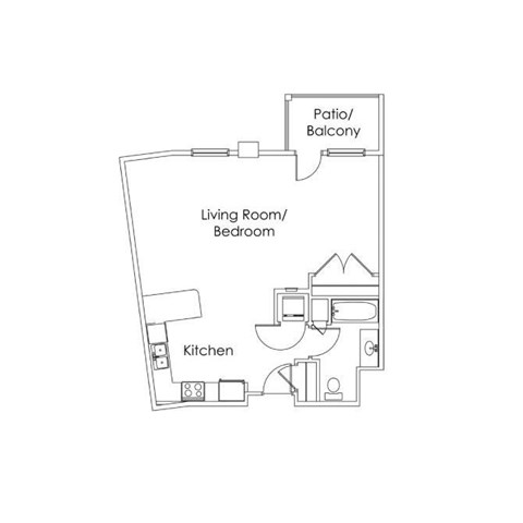 Floor plan for studio, 1 bath, 686 sqft