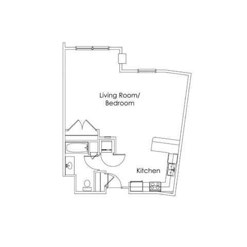 Floor plan for studio, 1 bath, 751 sqft