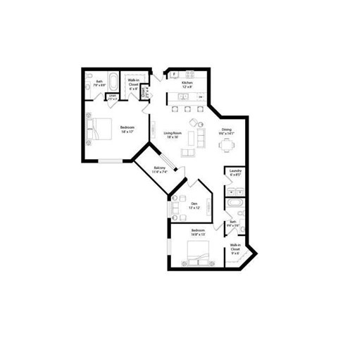 Floor plan for 2 beds, 2 baths, 1652 sqft