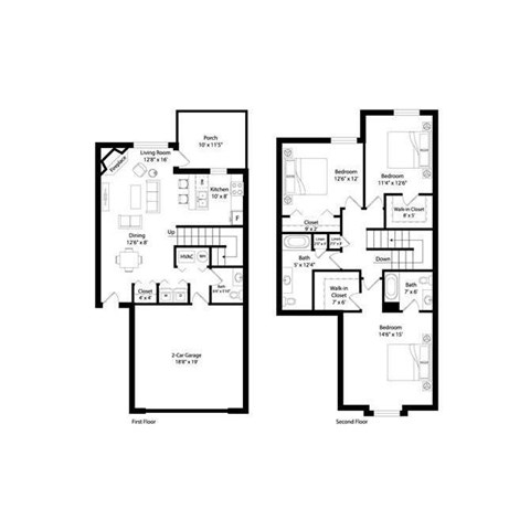 Floor plan for 3 beds, 2.5 baths, 1675 sqft
