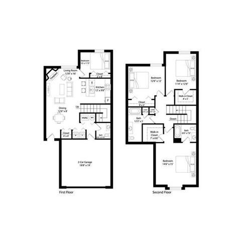 Floor plan for 4 beds, 3 baths, 1750 sqft