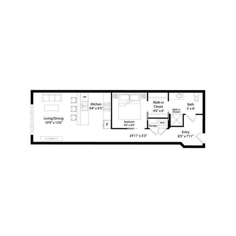 Floor plan for studio, 1 bath, 552 sqft