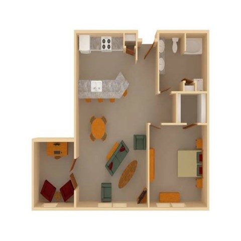 Floor plan for 1 bed, 1 bath, 1024 sqft