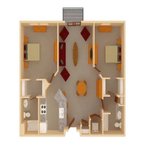 Floor plan for 2 beds, 2 baths, 1115 sqft