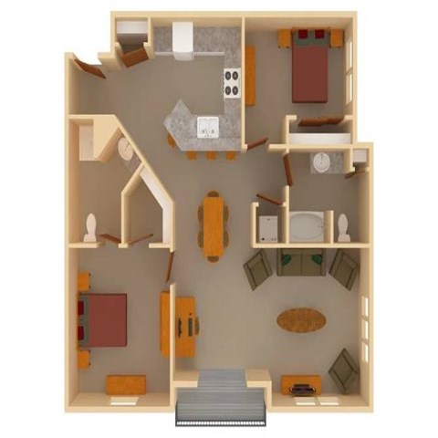 Floor plan for 2 beds, 2 baths, 1140 sqft