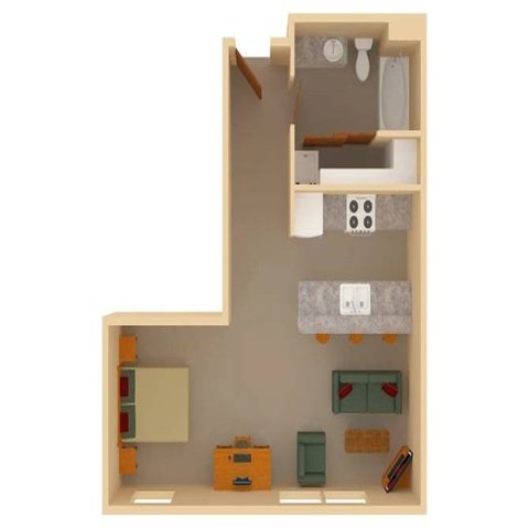 Floor plan for studio, 1 bath, 575 sqft