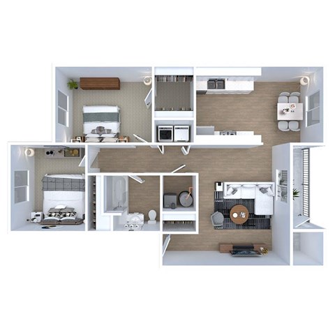 Floor plan for 2 beds, 1 bath, 890 sqft
