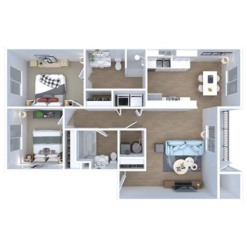 Floor plan for 2 beds, 2 baths, 960 sqft