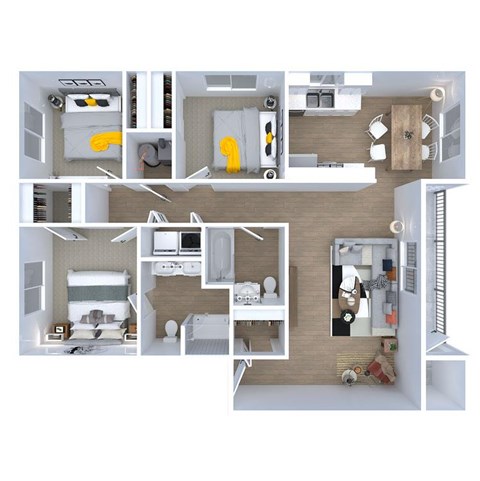 Floor plan for 3 beds, 2 baths, 1160 sqft