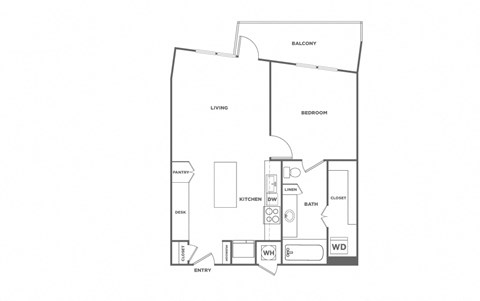 Floor plan for 1 bed, 1 bath, 874 sqft