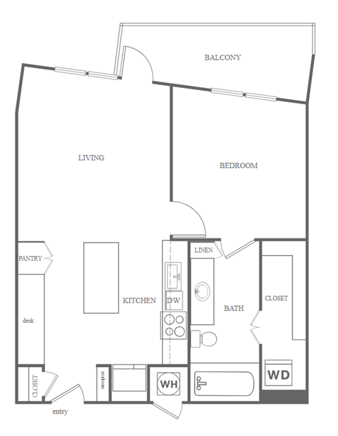 Floor plan for 1 bed, 1 bath, 804 sqft