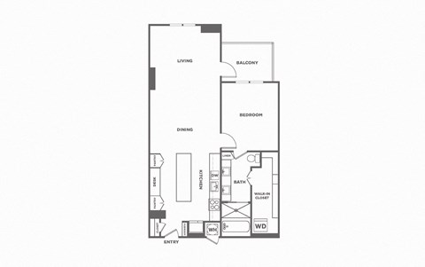 Floor plan for 1 bed, 1 bath, 1171 sqft