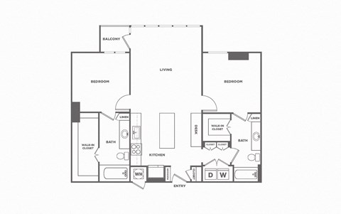 Floor plan for 2 beds, 2 baths, 1224 sqft