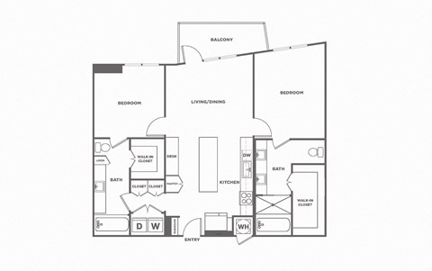 Floor plan for 2 beds, 2 baths, 1276 sqft