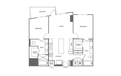 Floor plan for 2 beds, 2 baths, 1294 sqft