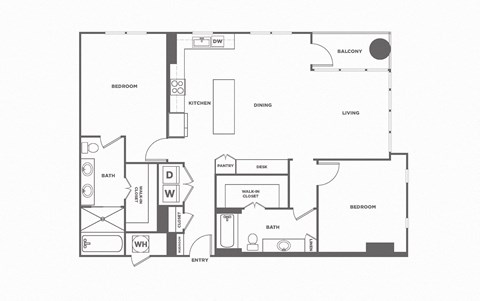 Floor plan for 2 beds, 2 baths, 1440 sqft