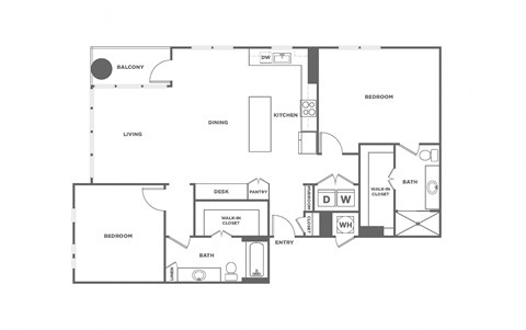 Floor plan for 2 beds, 2 baths, 1495 sqft